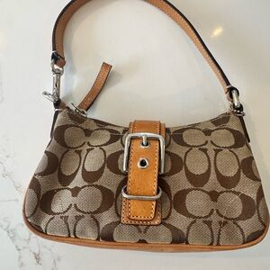 Coach Signature Canvas Mini Shoulder Bag in Brown and Tan